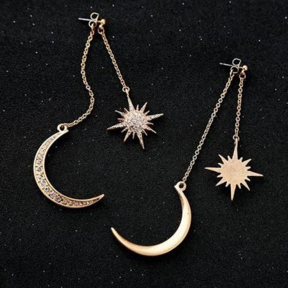 Moon and Star Dangle Earrings - Picture 5 of 11